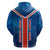 Costa Rica Pura Vida Hoodie Blue Geometric with Red Stripe and National Flag Detail - Wonder Print Shop