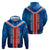Costa Rica Pura Vida Hoodie Blue Geometric with Red Stripe and National Flag Detail - Wonder Print Shop
