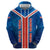 Costa Rica Pura Vida Hoodie Blue Geometric with Red Stripe and National Flag Detail - Wonder Print Shop