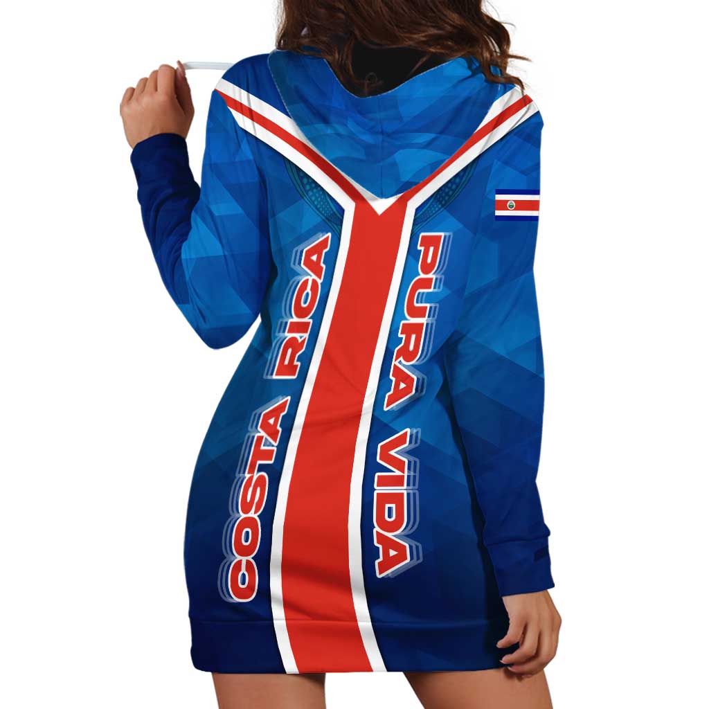 Costa Rica Pura Vida Hoodie Dress Blue Geometric with Red Stripe and National Flag Detail - Wonder Print Shop