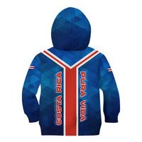 Costa Rica Pura Vida Kid Hoodie Blue Geometric with Red Stripe and National Flag Detail - Wonder Print Shop