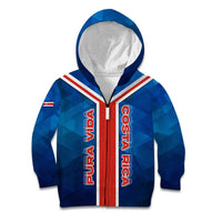 Costa Rica Pura Vida Kid Hoodie Blue Geometric with Red Stripe and National Flag Detail - Wonder Print Shop