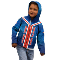 Costa Rica Pura Vida Kid Hoodie Blue Geometric with Red Stripe and National Flag Detail - Wonder Print Shop