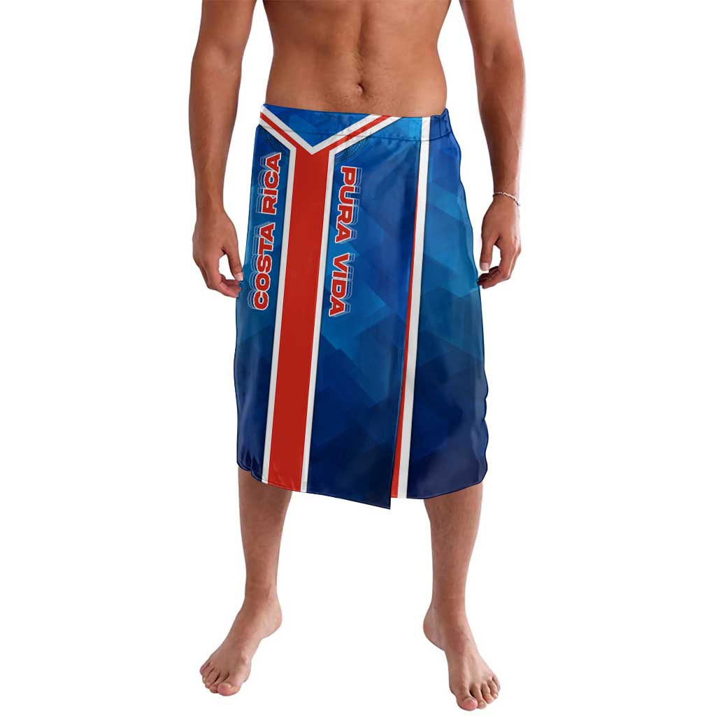 Costa Rica Pura Vida Lavalava Blue Geometric with Red Stripe and National Flag Detail - Wonder Print Shop