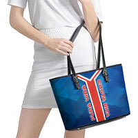 Costa Rica Pura Vida Leather Tote Bag Blue Geometric with Red Stripe and National Flag Detail - Wonder Print Shop