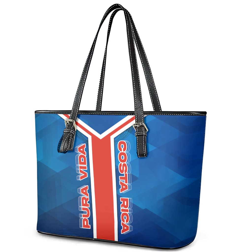Costa Rica Pura Vida Leather Tote Bag Blue Geometric with Red Stripe and National Flag Detail - Wonder Print Shop