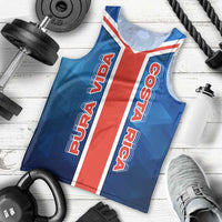 Costa Rica Pura Vida Men Tank Top Blue Geometric with Red Stripe and National Flag Detail - Wonder Print Shop