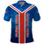 Costa Rica Pura Vida Polo Shirt Blue Geometric with Red Stripe and National Flag Detail - Wonder Print Shop