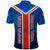 Costa Rica Pura Vida Polo Shirt Blue Geometric with Red Stripe and National Flag Detail - Wonder Print Shop