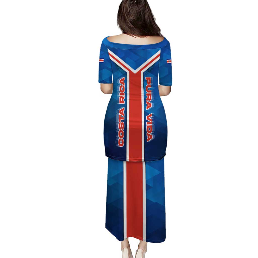 Costa Rica Pura Vida Puletasi Blue Geometric with Red Stripe and National Flag Detail - Wonder Print Shop
