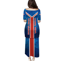 Costa Rica Pura Vida Puletasi Blue Geometric with Red Stripe and National Flag Detail - Wonder Print Shop