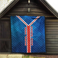 Costa Rica Pura Vida Quilt Blue Geometric with Red Stripe and National Flag Detail - Wonder Print Shop