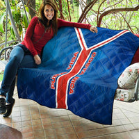 Costa Rica Pura Vida Quilt Blue Geometric with Red Stripe and National Flag Detail - Wonder Print Shop