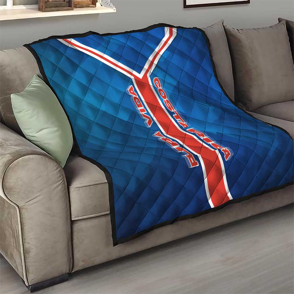 Costa Rica Pura Vida Quilt Blue Geometric with Red Stripe and National Flag Detail - Wonder Print Shop