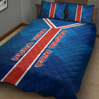Costa Rica Pura Vida Quilt Bed Set Blue Geometric with Red Stripe and National Flag Detail - Wonder Print Shop