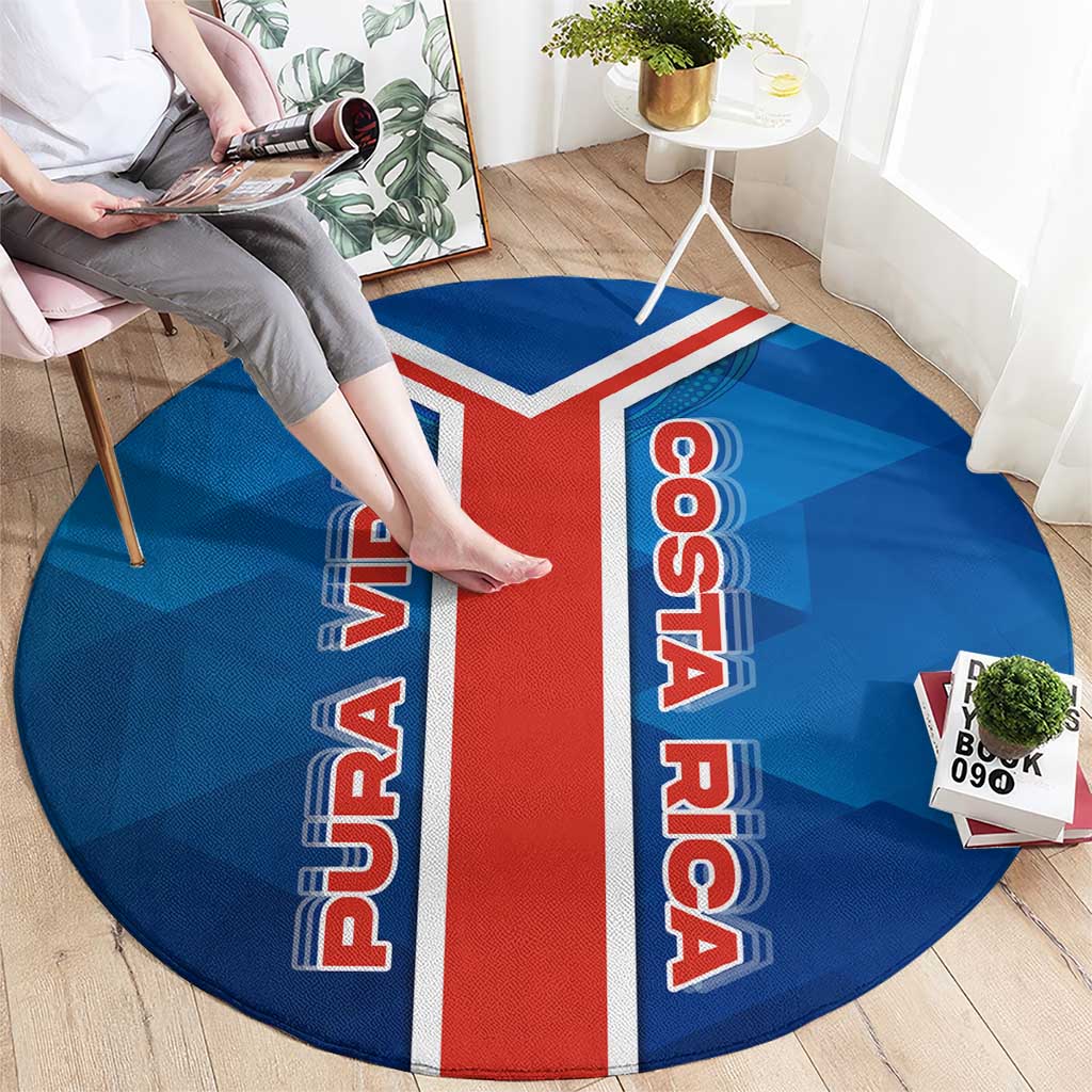 Costa Rica Pura Vida Round Carpet Blue Geometric with Red Stripe and National Flag Detail - Wonder Print Shop