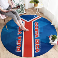 Costa Rica Pura Vida Round Carpet Blue Geometric with Red Stripe and National Flag Detail - Wonder Print Shop