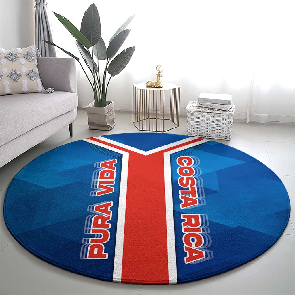 Costa Rica Pura Vida Round Carpet Blue Geometric with Red Stripe and National Flag Detail - Wonder Print Shop