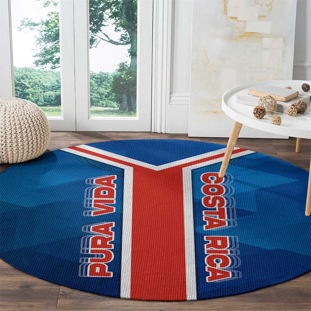 Costa Rica Pura Vida Round Carpet Blue Geometric with Red Stripe and National Flag Detail - Wonder Print Shop