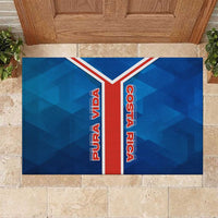 Costa Rica Pura Vida Rubber Doormat Blue Geometric with Red Stripe and National Flag Detail - Wonder Print Shop
