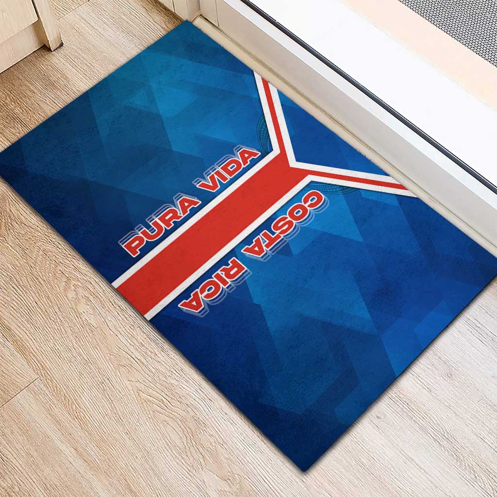 Costa Rica Pura Vida Rubber Doormat Blue Geometric with Red Stripe and National Flag Detail - Wonder Print Shop