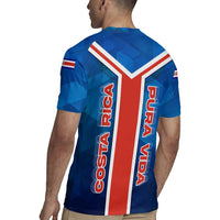 Costa Rica Pura Vida Rugby Jersey Blue Geometric with Red Stripe and National Flag Detail - Wonder Print Shop