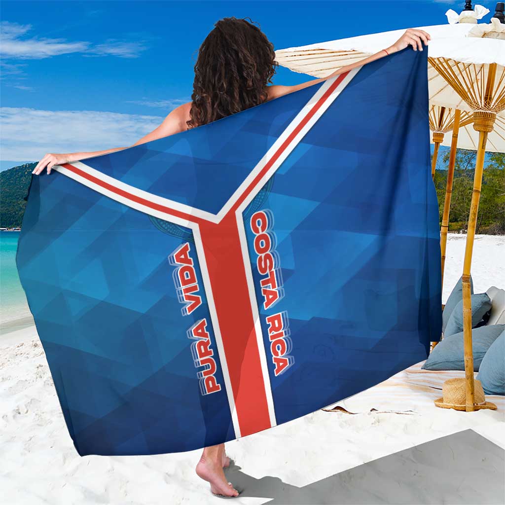Costa Rica Pura Vida Sarong Blue Geometric with Red Stripe and National Flag Detail - Wonder Print Shop