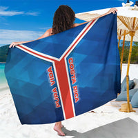 Costa Rica Pura Vida Sarong Blue Geometric with Red Stripe and National Flag Detail - Wonder Print Shop