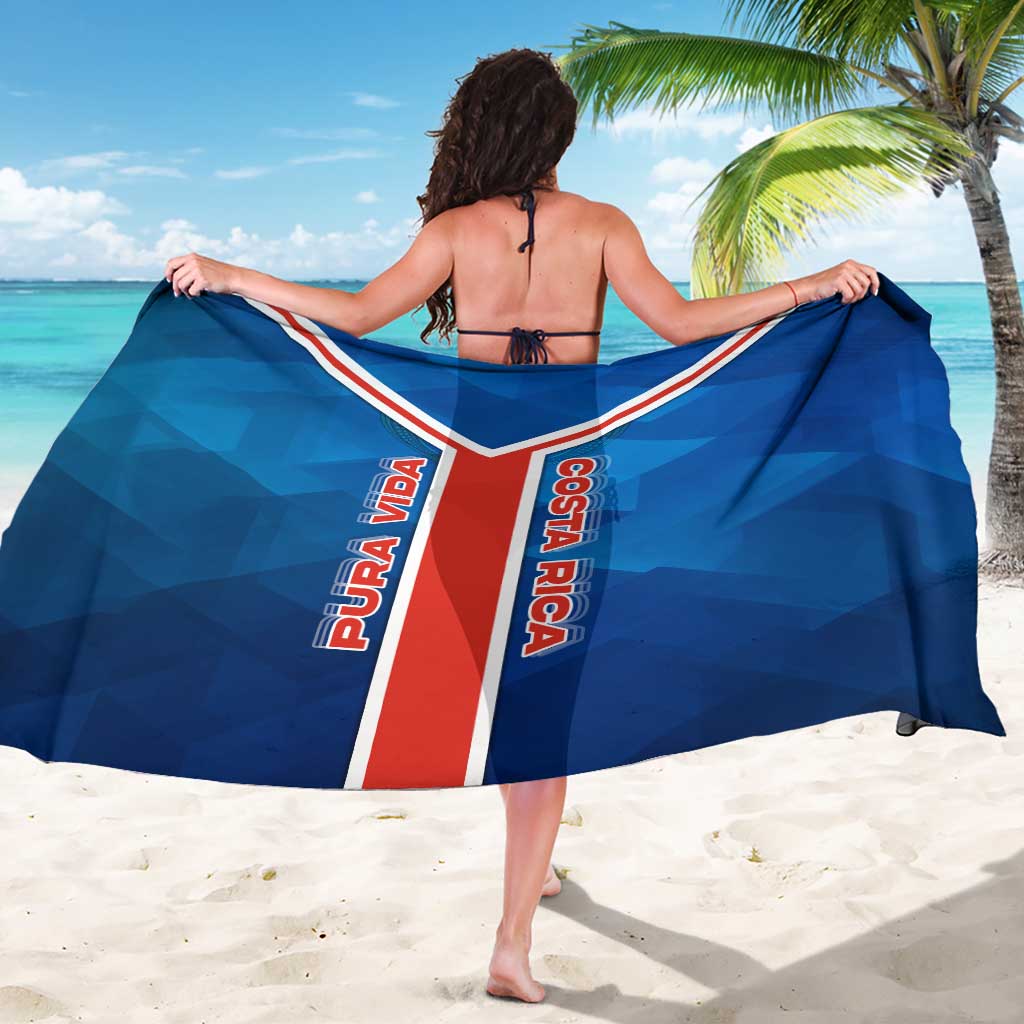 Costa Rica Pura Vida Sarong Blue Geometric with Red Stripe and National Flag Detail - Wonder Print Shop