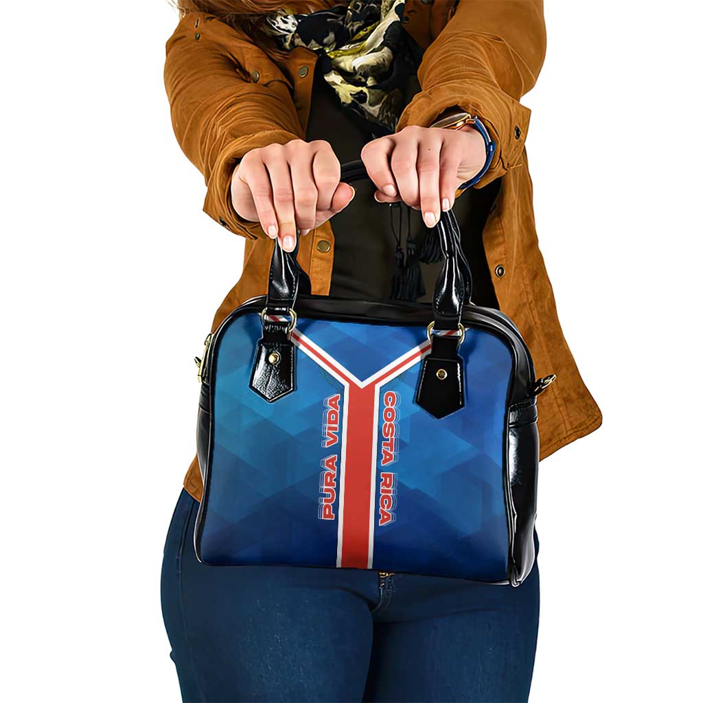Costa Rica Pura Vida Shoulder Handbag Blue Geometric with Red Stripe and National Flag Detail - Wonder Print Shop