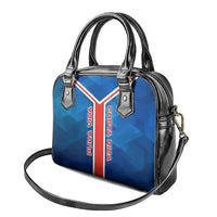 Costa Rica Pura Vida Shoulder Handbag Blue Geometric with Red Stripe and National Flag Detail - Wonder Print Shop