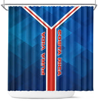 Costa Rica Pura Vida Shower Curtain Blue Geometric with Red Stripe and National Flag Detail - Wonder Print Shop