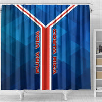 Costa Rica Pura Vida Shower Curtain Blue Geometric with Red Stripe and National Flag Detail - Wonder Print Shop