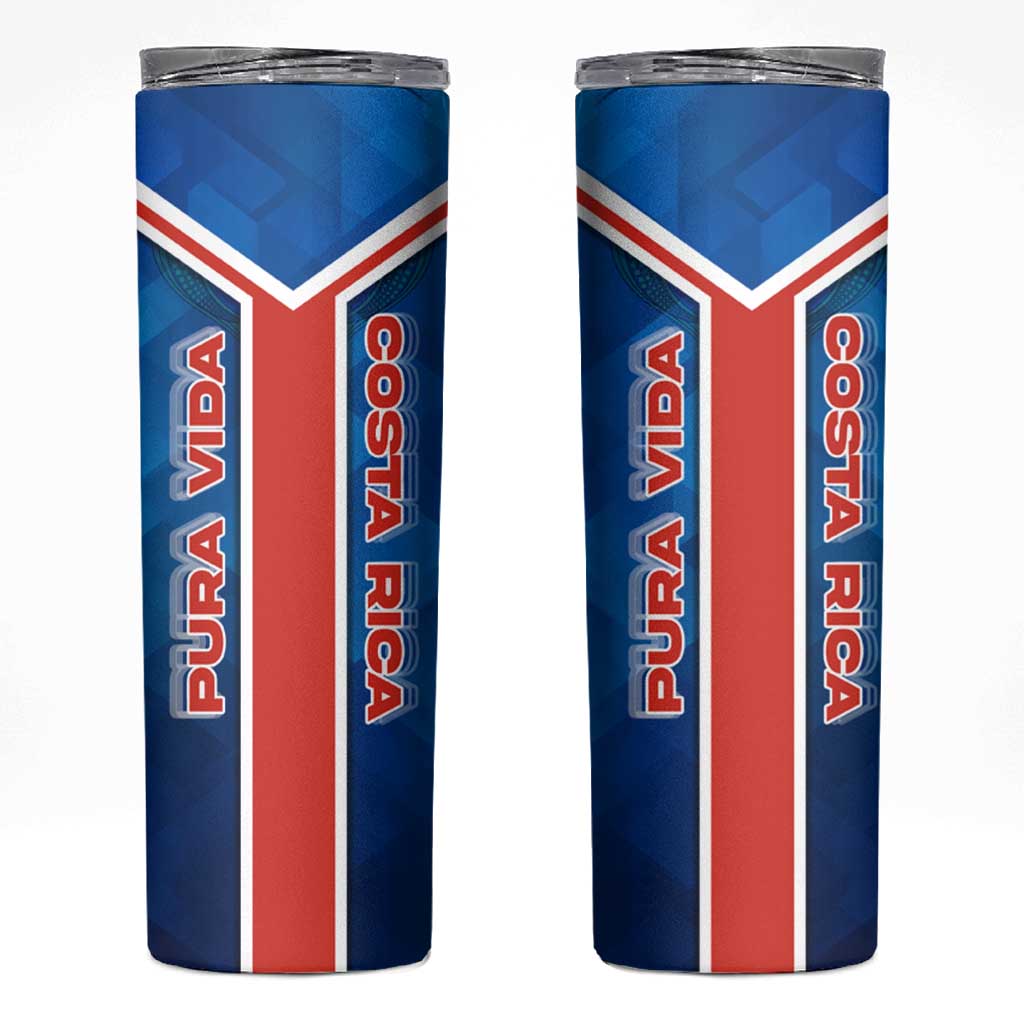 Costa Rica Pura Vida Skinny Tumbler Blue Geometric with Red Stripe and National Flag Detail - Wonder Print Shop