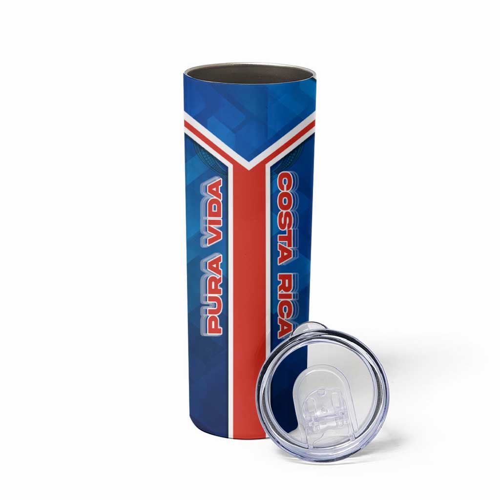 Costa Rica Pura Vida Skinny Tumbler Blue Geometric with Red Stripe and National Flag Detail - Wonder Print Shop
