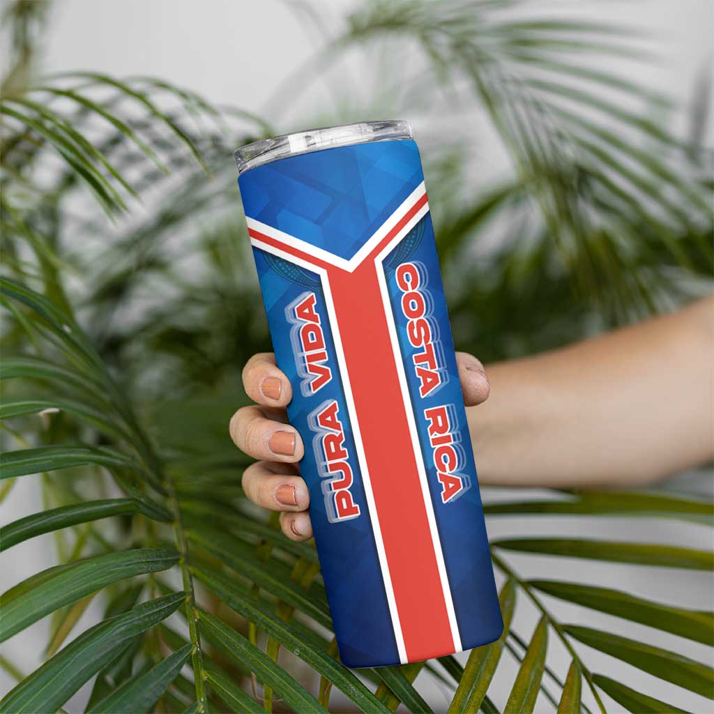 Costa Rica Pura Vida Skinny Tumbler Blue Geometric with Red Stripe and National Flag Detail - Wonder Print Shop