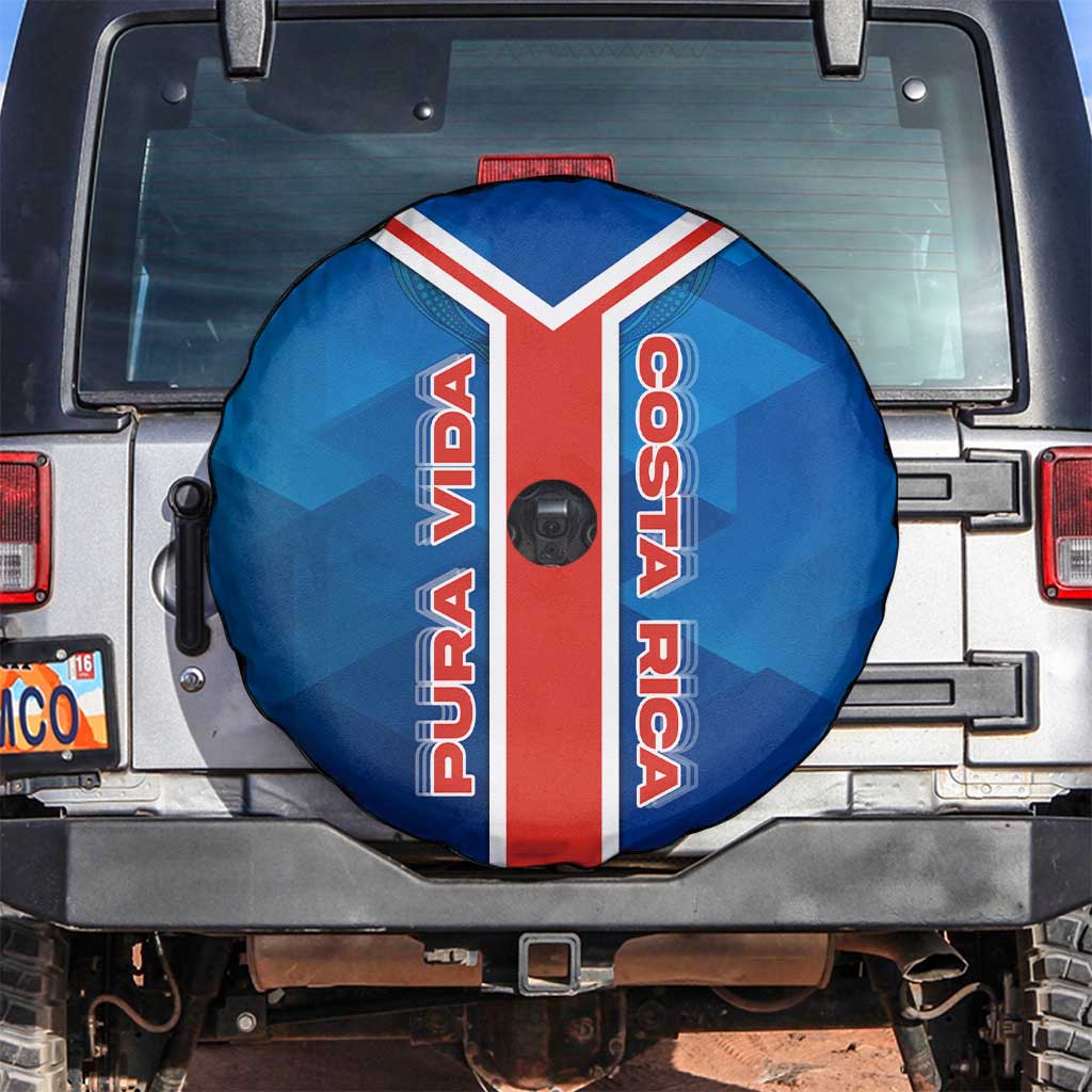 Costa Rica Pura Vida Spare Tire Cover Blue Geometric with Red Stripe and National Flag Detail - Wonder Print Shop