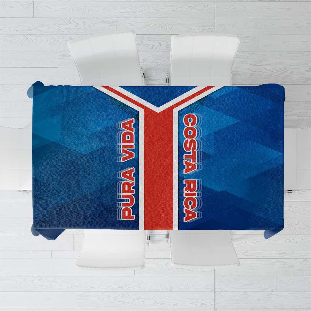 Costa Rica Pura Vida Tablecloth Blue Geometric with Red Stripe and National Flag Detail - Wonder Print Shop
