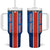 Costa Rica Pura Vida Tumbler With Handle Blue Geometric with Red Stripe and National Flag Detail - Wonder Print Shop