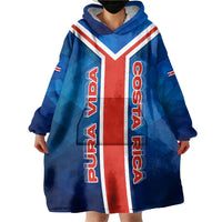 Costa Rica Pura Vida Wearable Blanket Hoodie Blue Geometric with Red Stripe and National Flag Detail - Wonder Print Shop