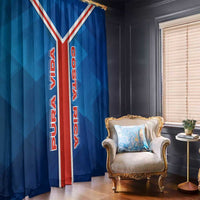 Costa Rica Pura Vida Window Curtain Blue Geometric with Red Stripe and National Flag Detail - Wonder Print Shop