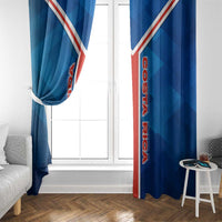 Costa Rica Pura Vida Window Curtain Blue Geometric with Red Stripe and National Flag Detail - Wonder Print Shop