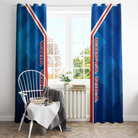 Costa Rica Pura Vida Window Curtain Blue Geometric with Red Stripe and National Flag Detail - Wonder Print Shop