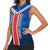 Costa Rica Pura Vida Women Sleeveless Polo Shirt Blue Geometric with Red Stripe and National Flag Detail - Wonder Print Shop