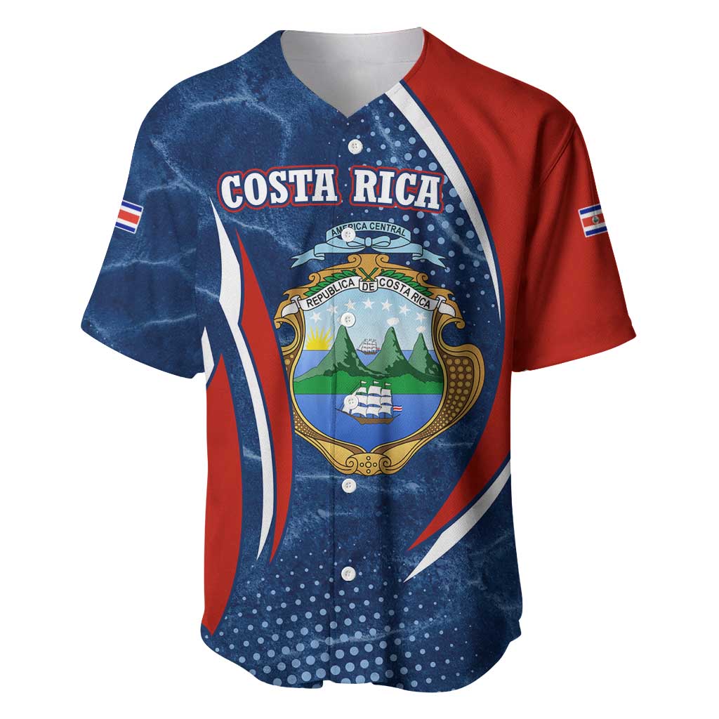 Costa Rica Orchid Baseball Jersey Red and Blue with National Emblem and Purple Flower Design - Wonder Print Shop