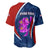 Costa Rica Orchid Baseball Jersey Red and Blue with National Emblem and Purple Flower Design - Wonder Print Shop