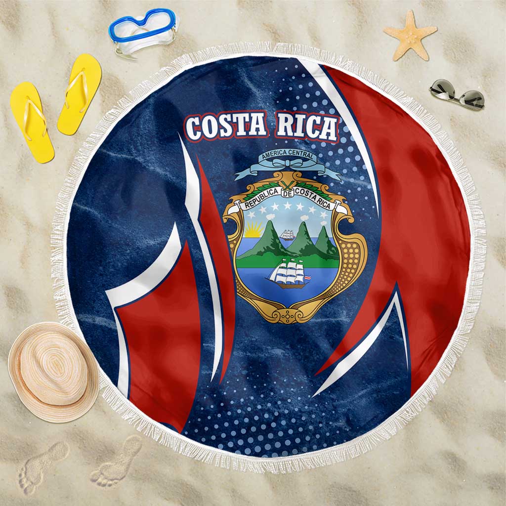 Costa Rica Orchid Beach Blanket Red and Blue with National Emblem and Purple Flower Design - Wonder Print Shop