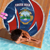 Costa Rica Orchid Beach Blanket Red and Blue with National Emblem and Purple Flower Design - Wonder Print Shop