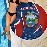 Costa Rica Orchid Beach Blanket Red and Blue with National Emblem and Purple Flower Design - Wonder Print Shop