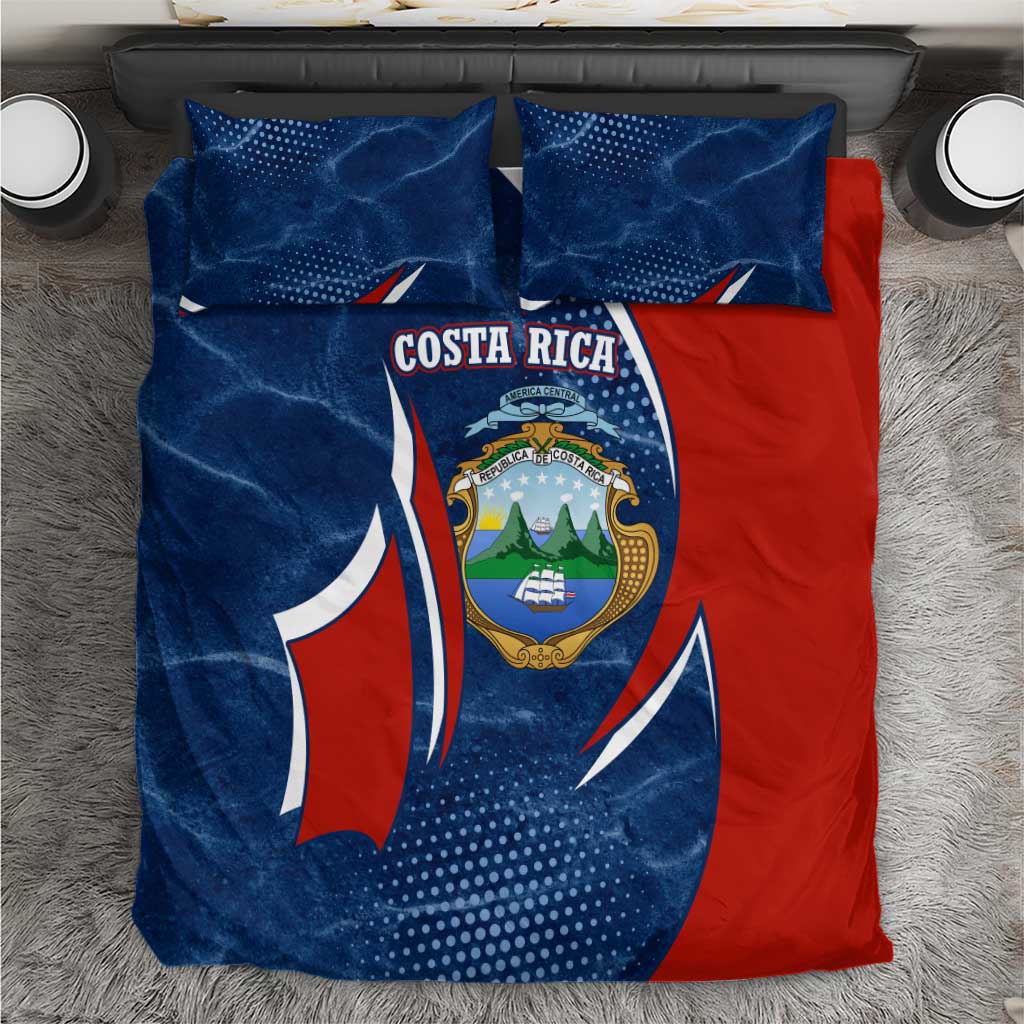 Costa Rica Orchid Bedding Set Red and Blue with National Emblem and Purple Flower Design - Wonder Print Shop